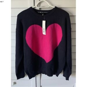 Aqua x Kerri Rosenthal Navy Sweater with Hot Pink Heart Bloomingdale’s Exclusive